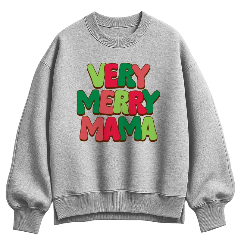 Instant Message - Very Merry Mama - Ladies Oversized Fleece Crew Sweatshirt made by Zulily