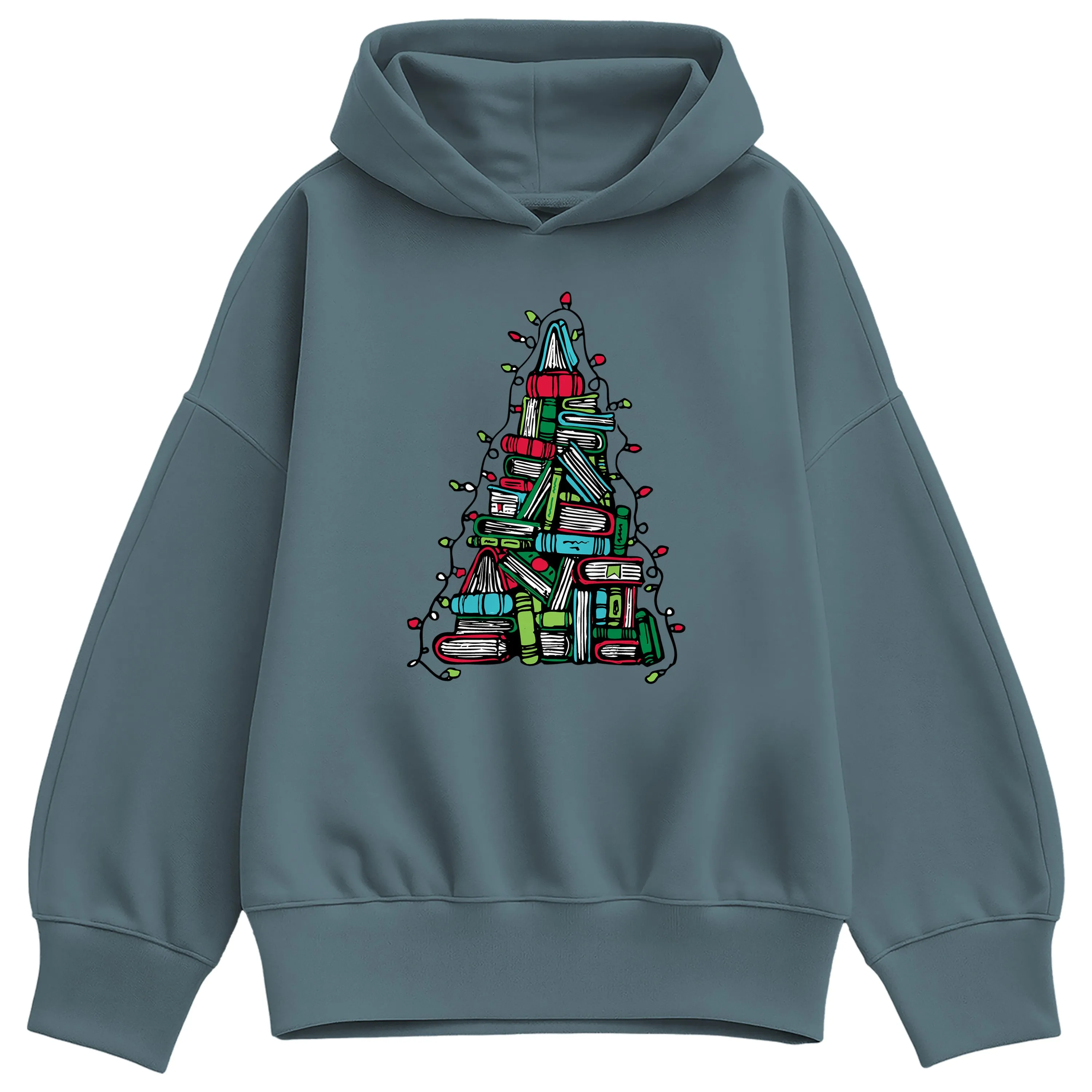 Instant Message - Book Christmas Tree - Ladies Oversized Fleece Hoodie Sweatshirt sold by Zulily product image thumbnail 3