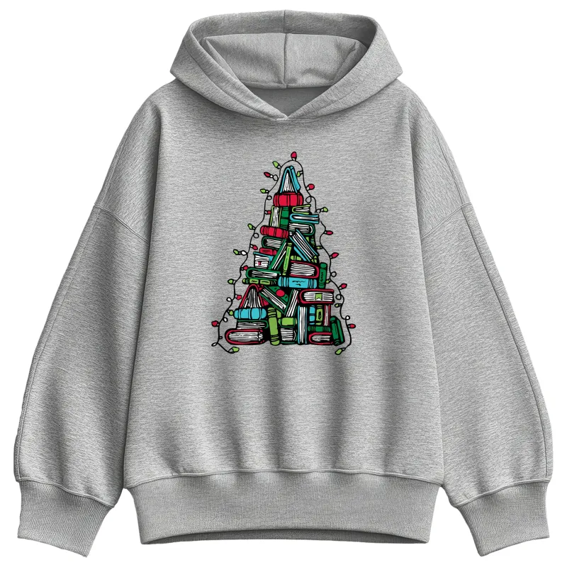 Instant Message - Book Christmas Tree - Ladies Oversized Fleece Hoodie Sweatshirt sold by Zulily