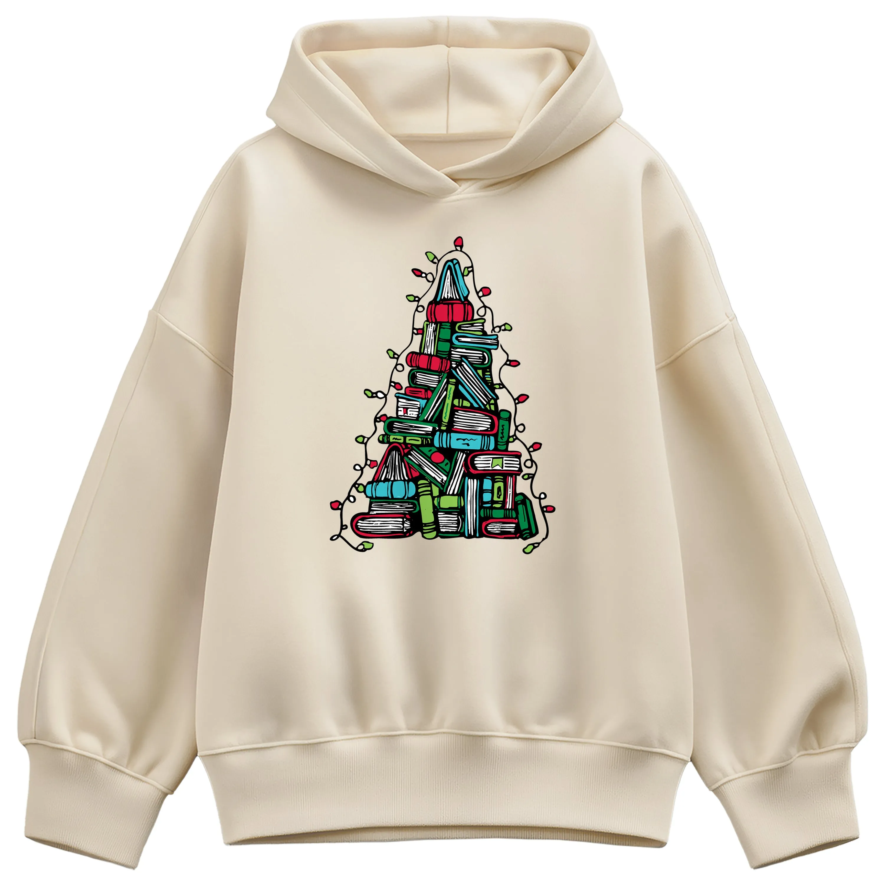 Instant Message - Book Christmas Tree - Ladies Oversized Fleece Hoodie Sweatshirt sold by Zulily product image thumbnail 2