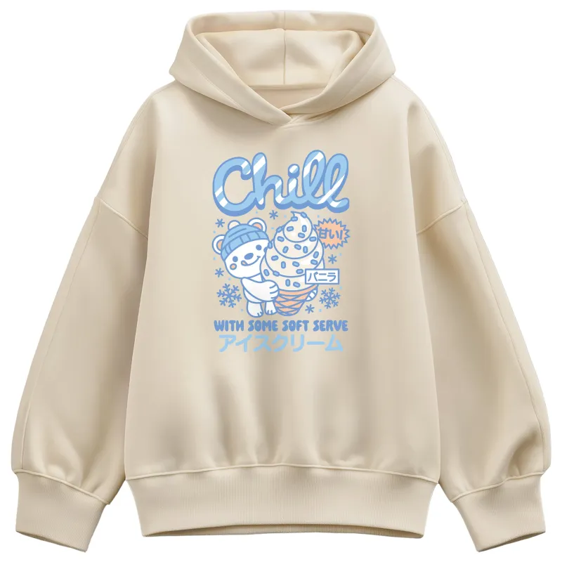 Instant Message - Polar Bear Ice Cream - Ladies Oversized Fleece Hoodie Sweatshirt made by Zulily