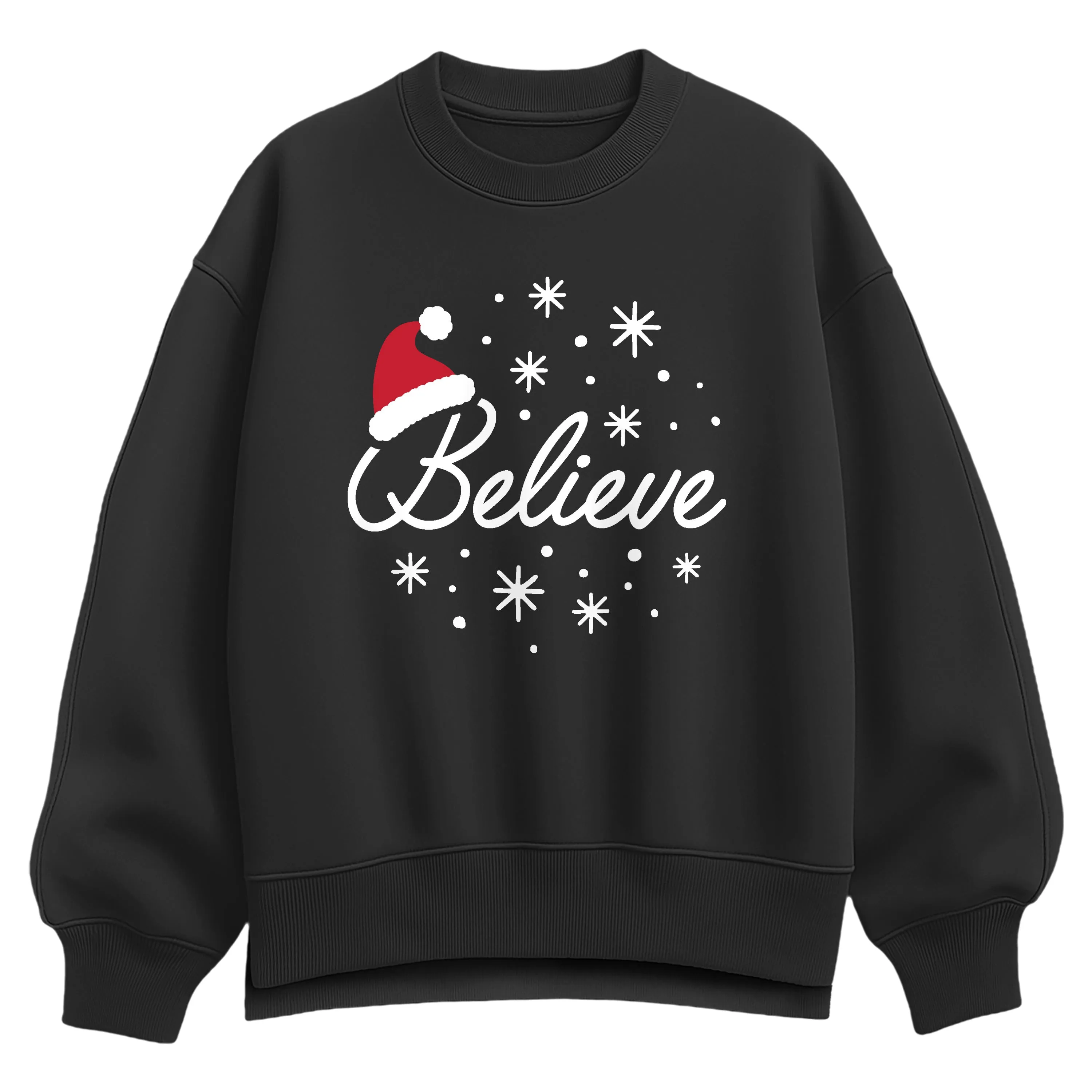 Instant Message - Believe With Santa Hat - Ladies Oversized Fleece Crew Sweatshirt sold by Zulily