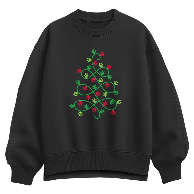 Instant Message - Paw Print Christmas Tree - Ladies Oversized Fleece Crew Sweatshirt sold by Zulily