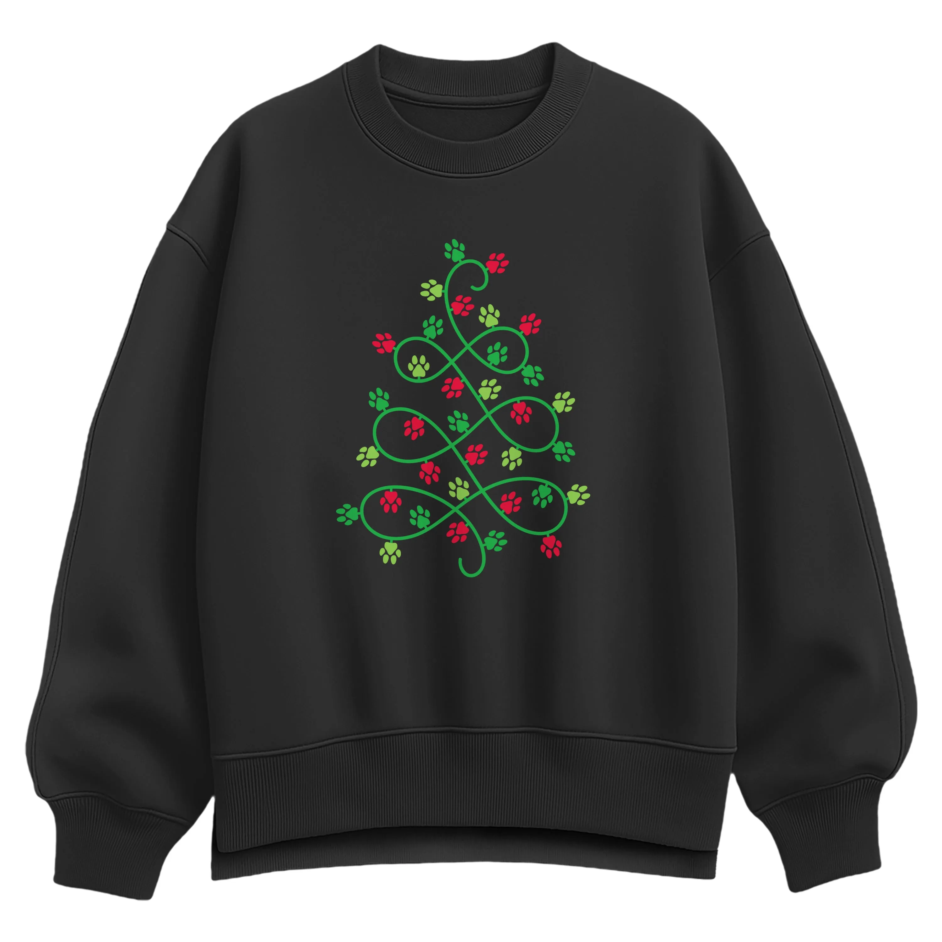 Instant Message - Paw Print Christmas Tree - Ladies Oversized Fleece Crew Sweatshirt sold by Zulily