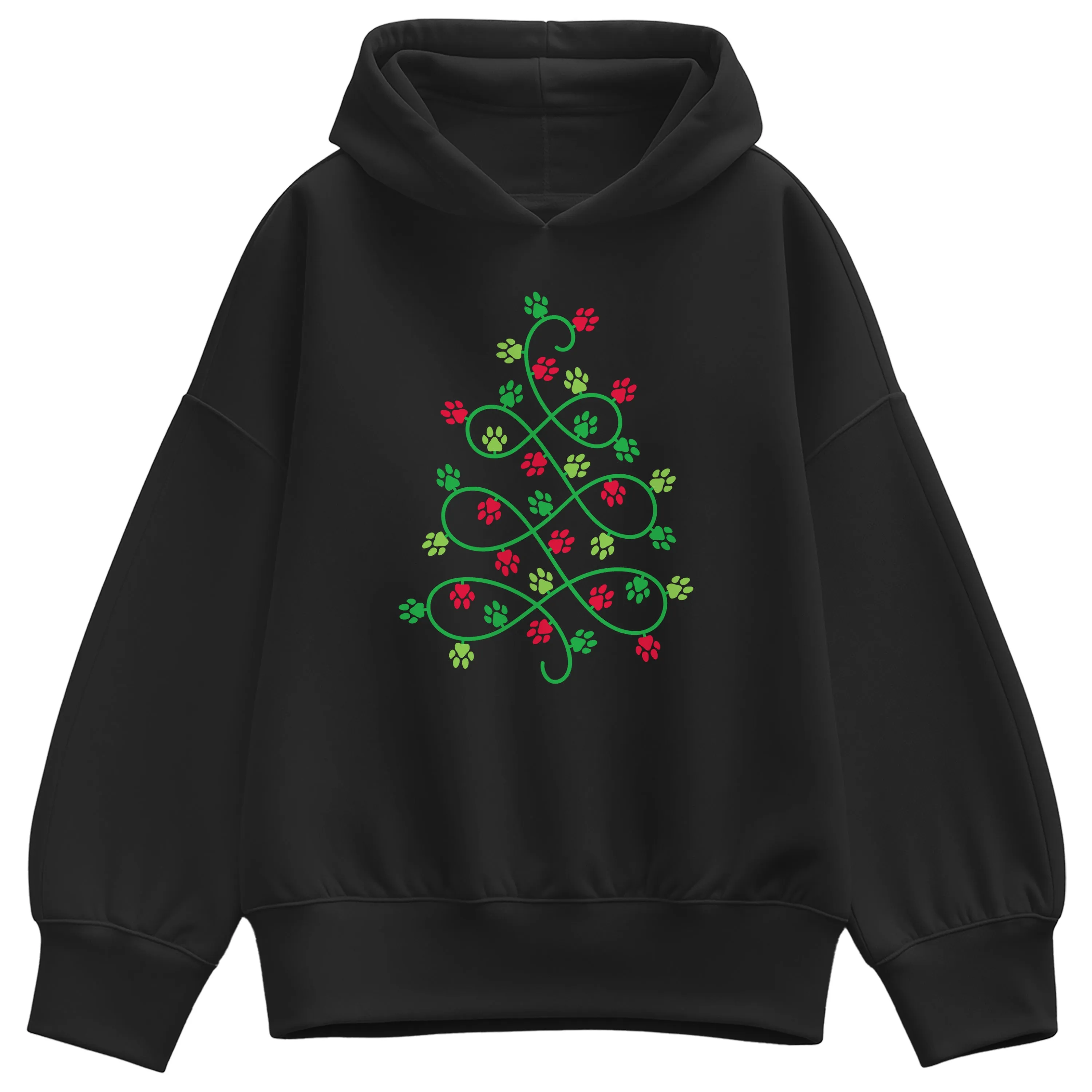 Instant Message - Paw Print Christmas Tree - Ladies Oversized Fleece Hoodie Sweatshirt sold by Zulily