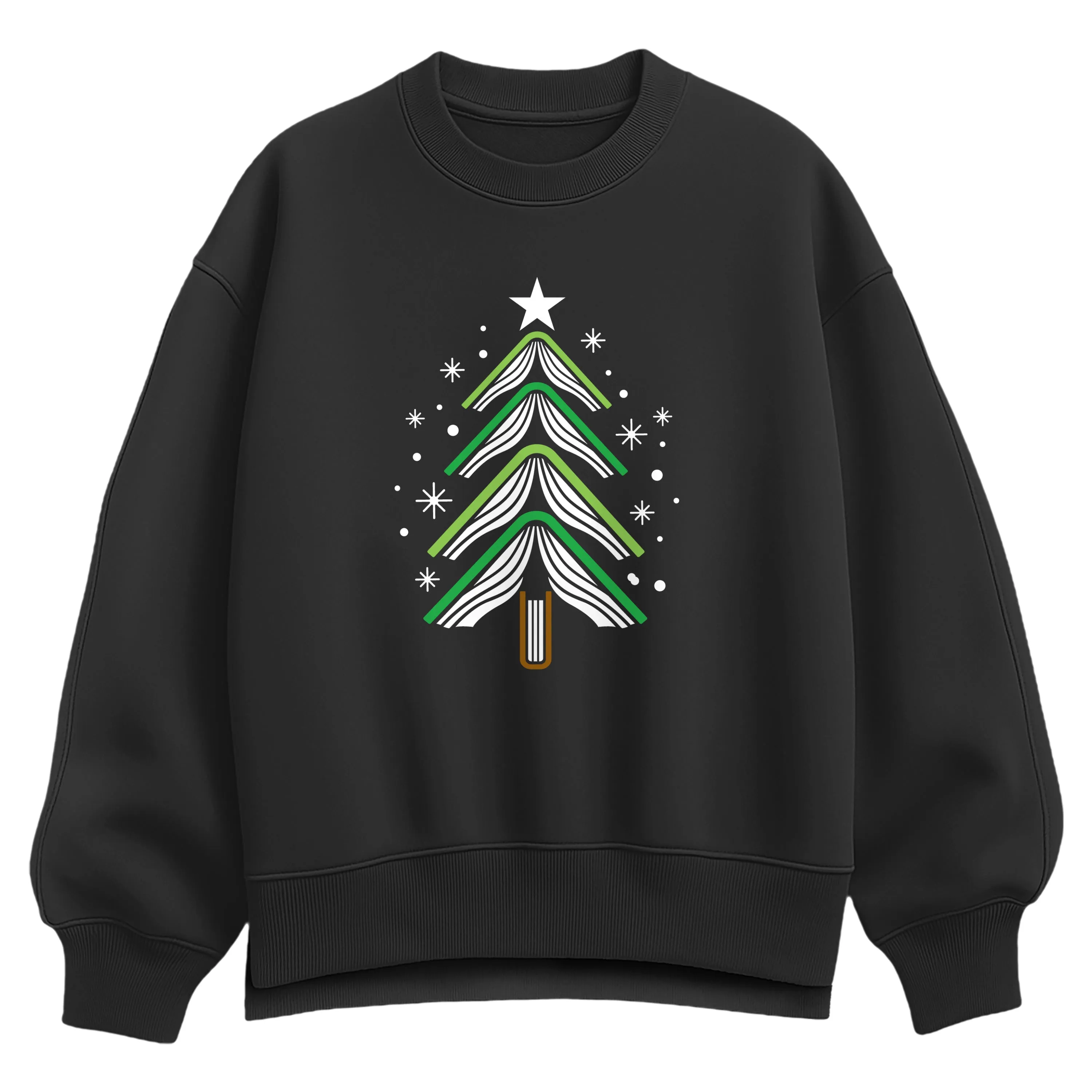 Instant Message - Book Christmas Tree - Ladies Oversized Fleece Crew Sweatshirt sold by Zulily