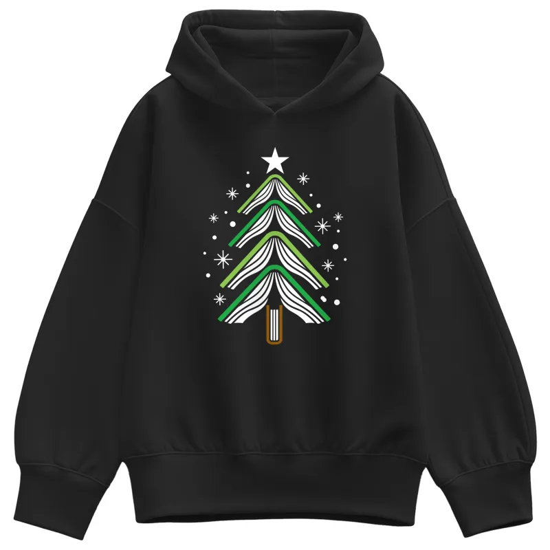 Instant Message - Book Christmas Tree - Ladies Oversized Fleece Hoodie Sweatshirt sold by Zulily