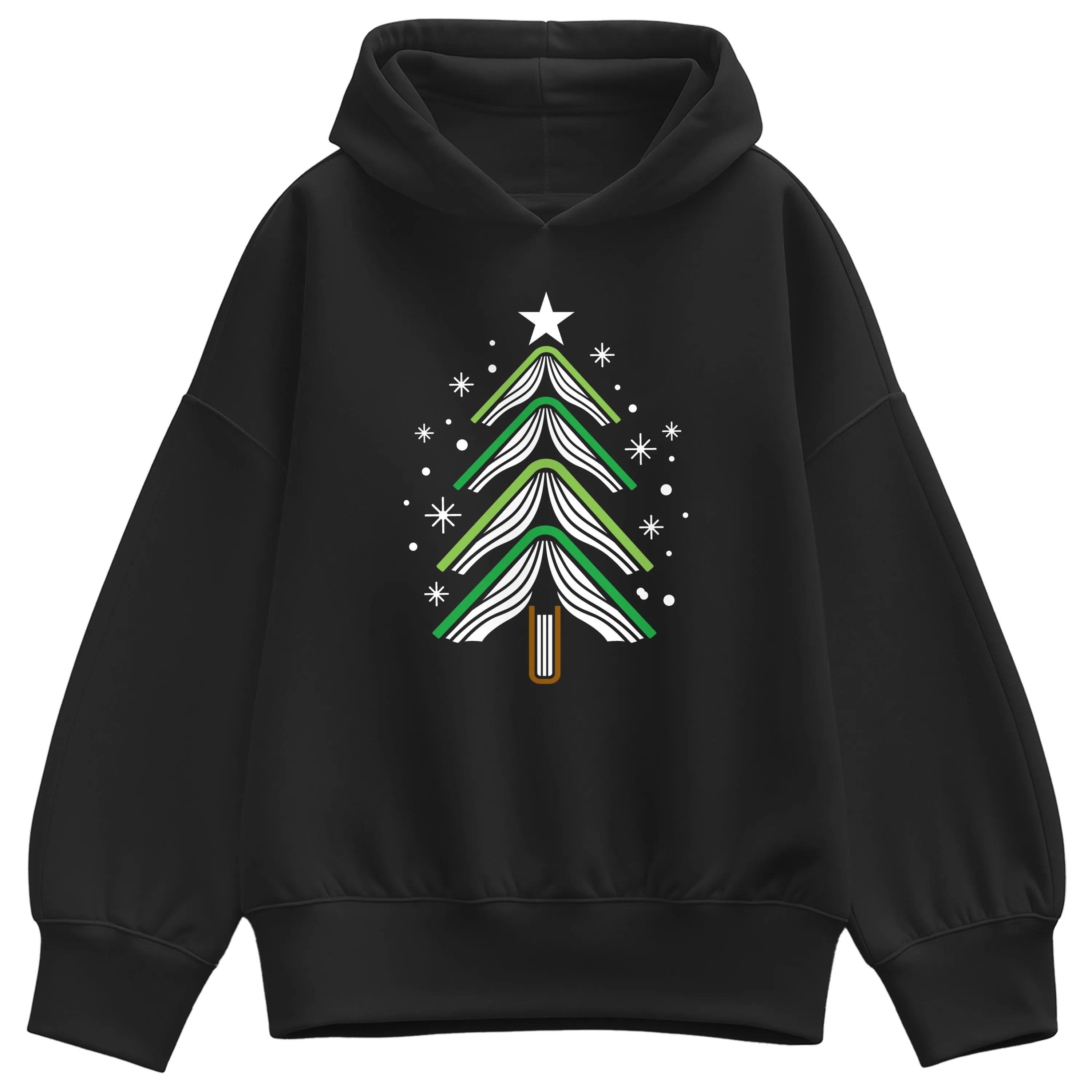 Instant Message - Book Christmas Tree - Ladies Oversized Fleece Hoodie Sweatshirt sold by Zulily