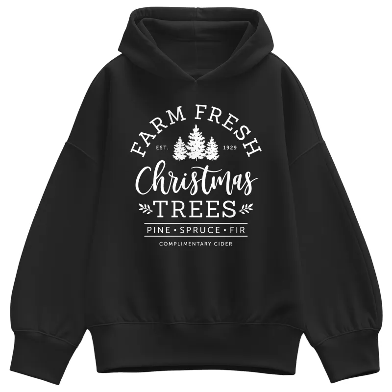 Instant Message - Farm Fresh Christmas Trees - Ladies Oversized Fleece Hoodie Sweatshirt sold by Zulily