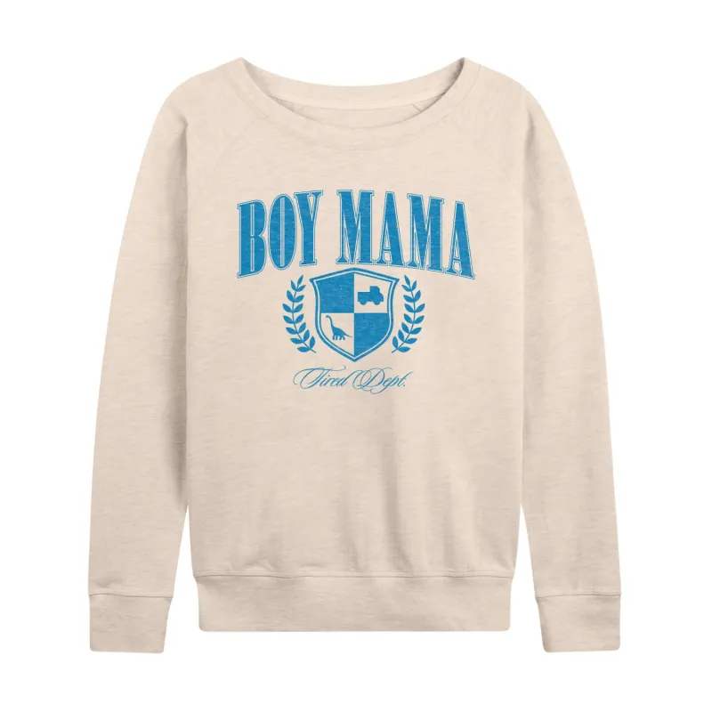Instant Message - Boy Mama Collegiate - Women's French Terry Long Sleeve Pullover sold by Zulily