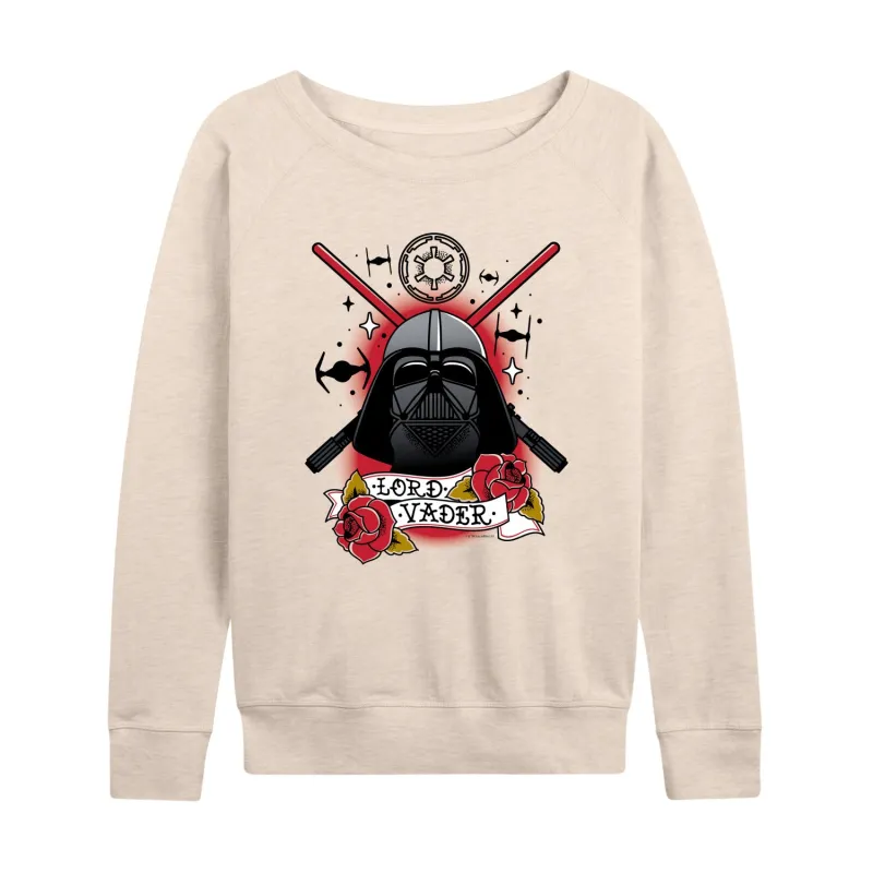Star Wars - Darth Vader Traditional Tattoo - Women's French Terry Long Sleeve Pullover made by Star Wars