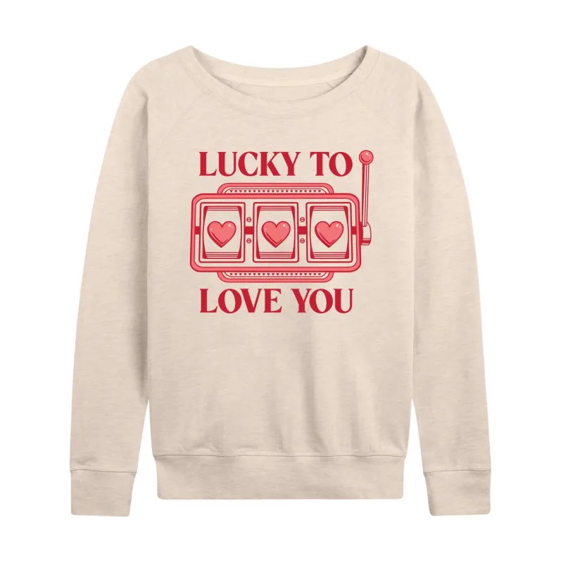 Instant Message - Lucky to Love You - Women's French Terry Long Sleeve Pullover sold by Zulily