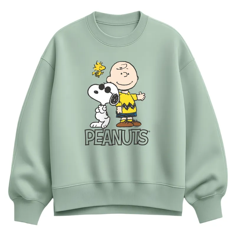 Peanuts - Charlie Brown, Snoopy & Woodstock - Women's Oversized Fleece Crew Sweatshirt sold by Zulily