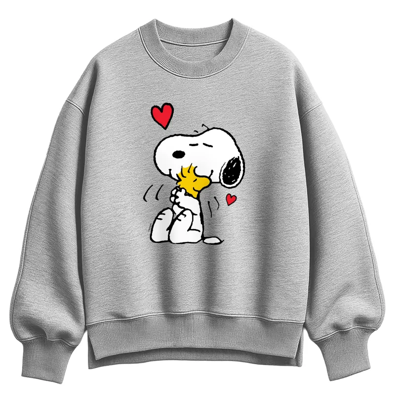 Peanuts - Snoopy Woodstock Heart - Women's Oversized Fleece Crew Sweatshirt sold by Zulily