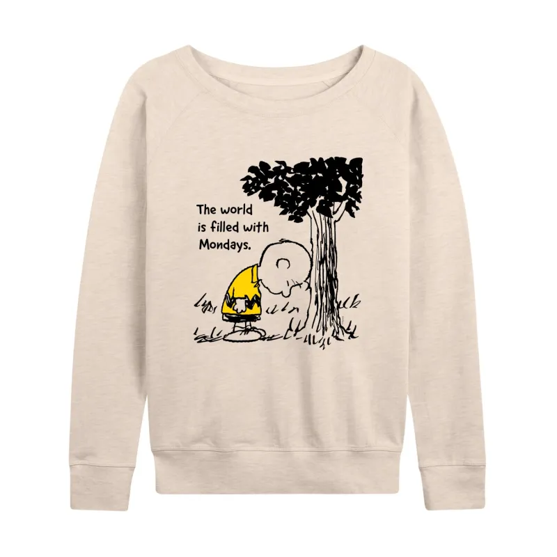 Peanuts - World Filled With Mondays - Women's Lightweight French Terry Long Sleeve Shirt sold by Zulily