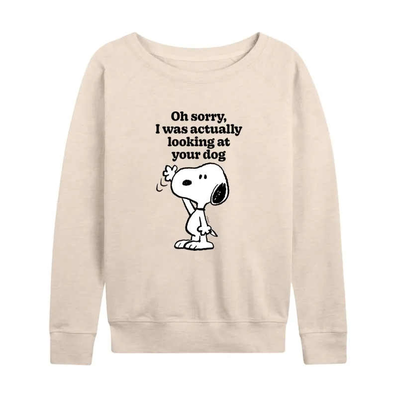 Peanuts - Looking At Your Dog - Women's Lightweight French Terry Long Sleeve Shirt sold by Zulily