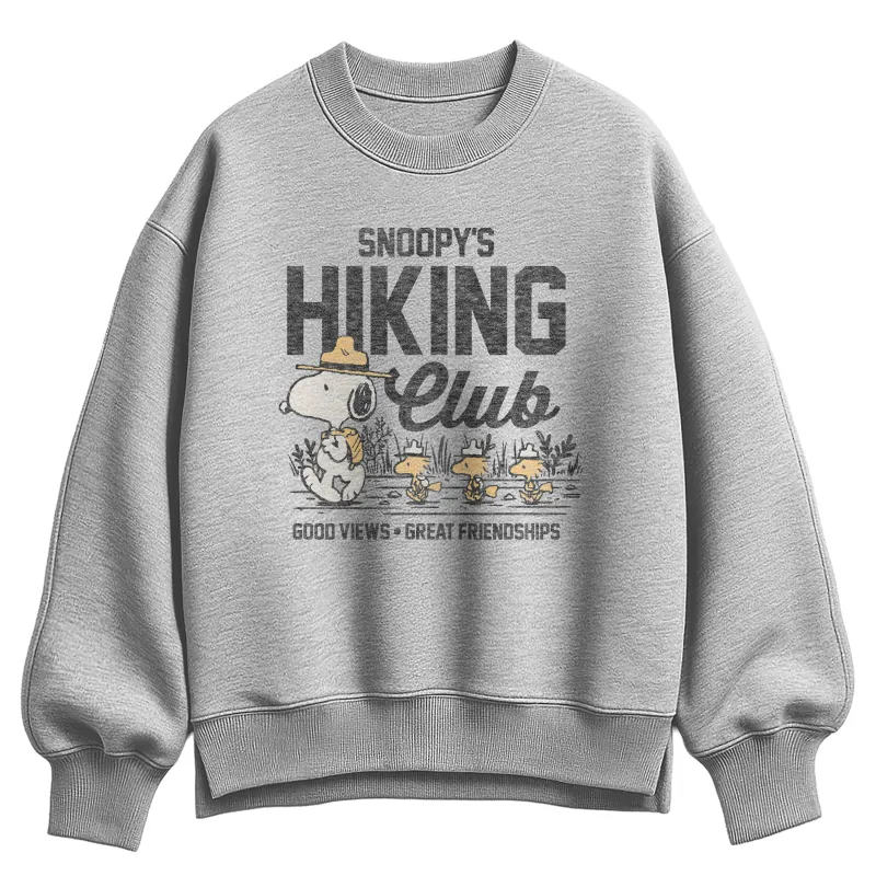 Peanuts - Snoopy's Hiking Club - Women's Oversized Fleece Crew Sweatshirt sold by Zulily