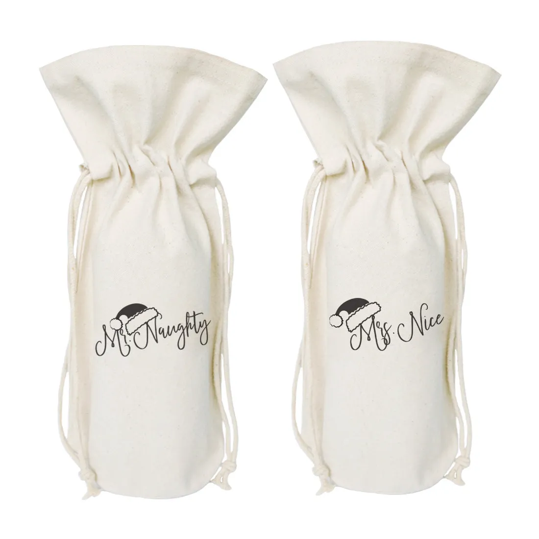 Mr. Naughty and Mrs. Nice Christmas Cotton Canvas Wine Bag, 2-pack by The Cotton & Canvas Co. sold by Zulily