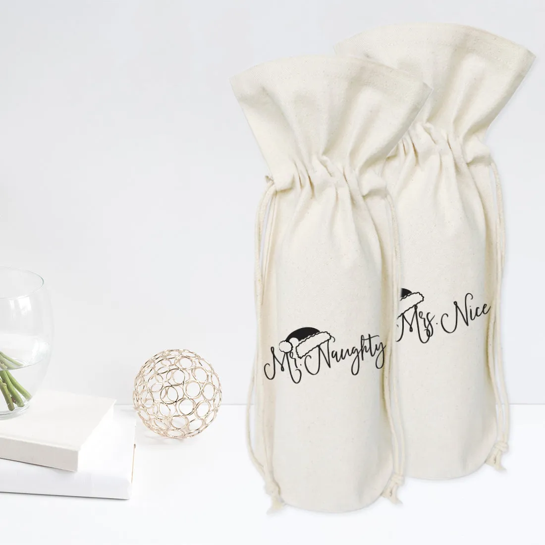 Mr. Naughty and Mrs. Nice Christmas Cotton Canvas Wine Bag, 2-pack by The Cotton & Canvas Co. sold by Zulily product image thumbnail 3