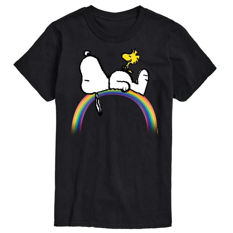 Peanuts - Snoopy on Rainbow - Men's Short Sleeve Graphic T-Shirt sold by Zulily