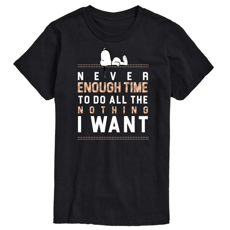 Peanuts - Never Enough Time - Men's Short Sleeve Graphic T-Shirt sold by Zulily
