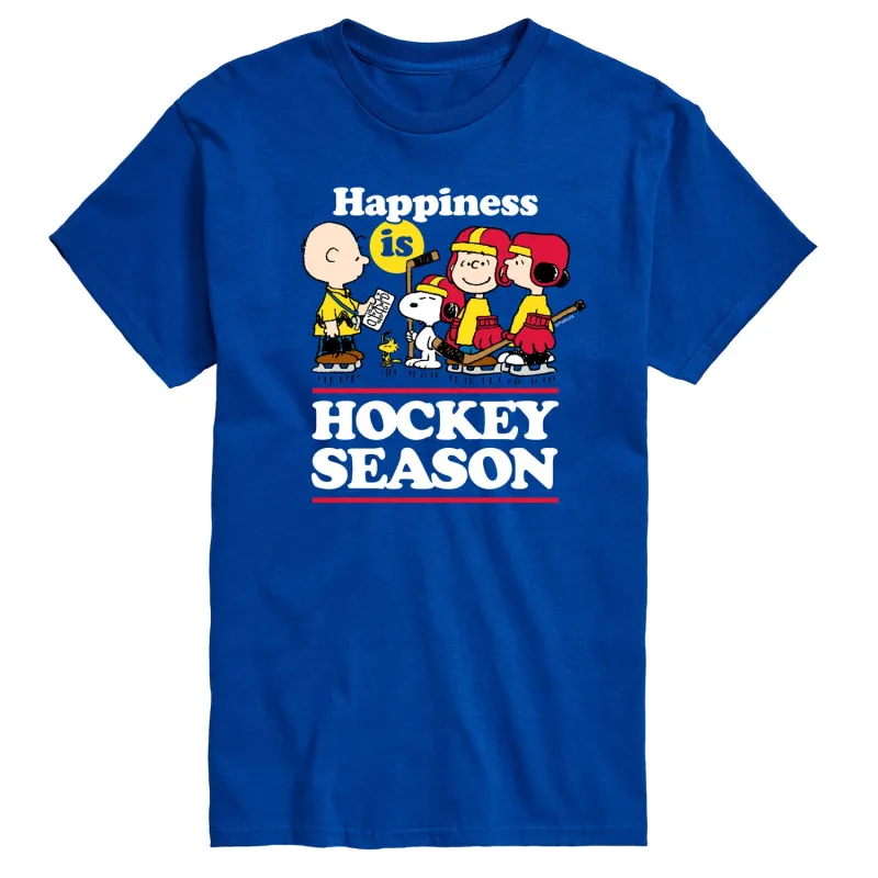 Peanuts - Happiness Is Hockey Season - Men's Short Sleeve Graphic T-Shirt sold by Zulily