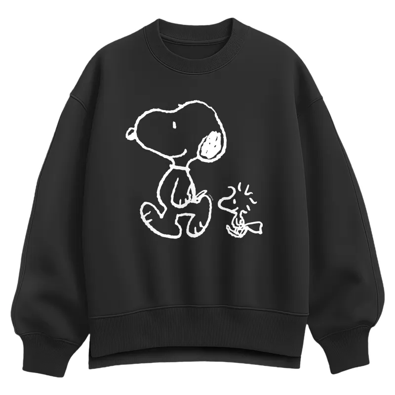 Peanuts - Snoopy Woodstock Walk - Women's Oversized Fleece Crew Sweatshirt sold by Zulily