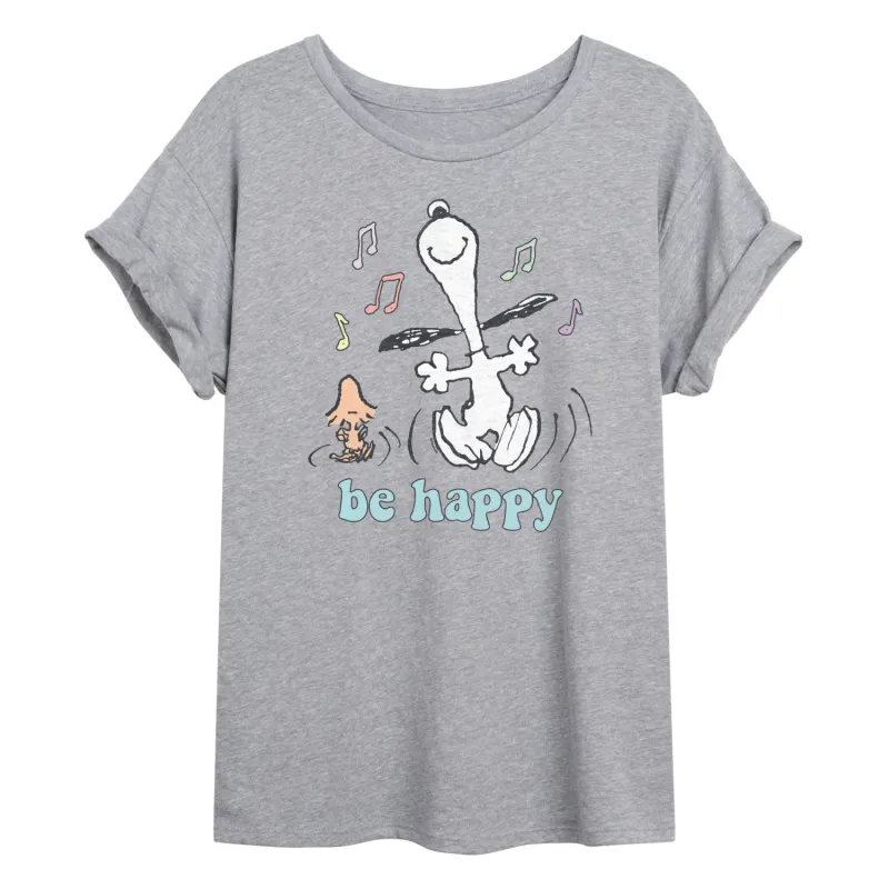 Peanuts - Be Happy Snoopy And Woodstock - Women's Oversized T-Shirt sold by Zulily