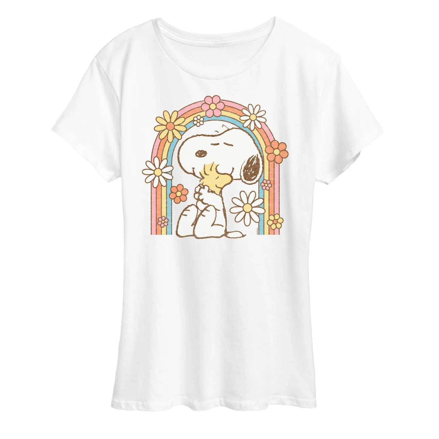 Peanuts - Retro Flower Rainbow - Women's Short Sleeve Graphic T-Shirt sold by Zulily