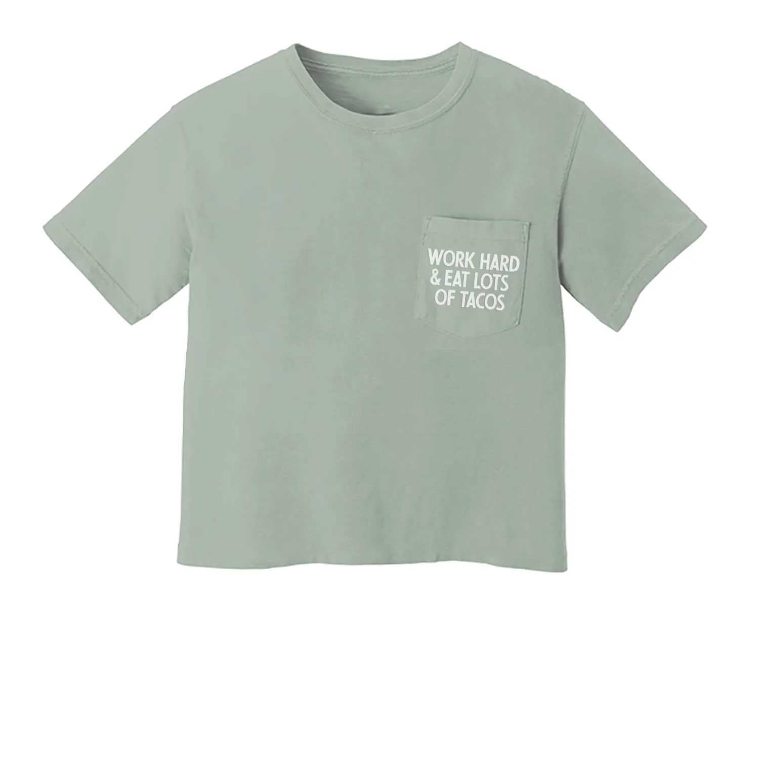 Frankie Jean Work Hard & Eat Lots of Tacos Crop Pocket Tee sold by Zulily