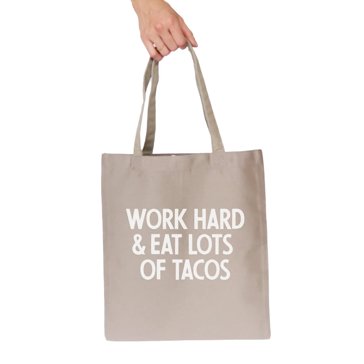 Frankie Jean Work Hard & Eat Tacos Tote Bag sold by Zulily