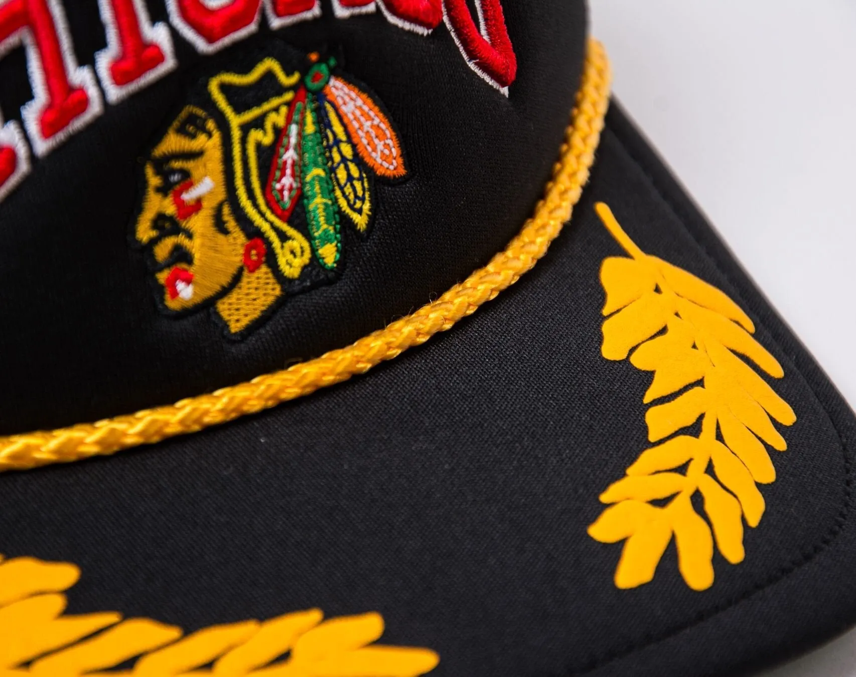 Mitchell & Ness Men's NHL Gold Leaf Trucker Blackhawks Hats sold by Zulily product image thumbnail 3