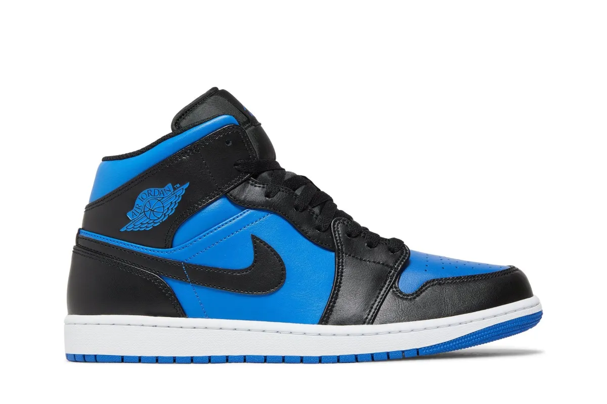 Air Jordan Men's Retro 1 Mid 'Black Royal Metallic' sold by Zulily