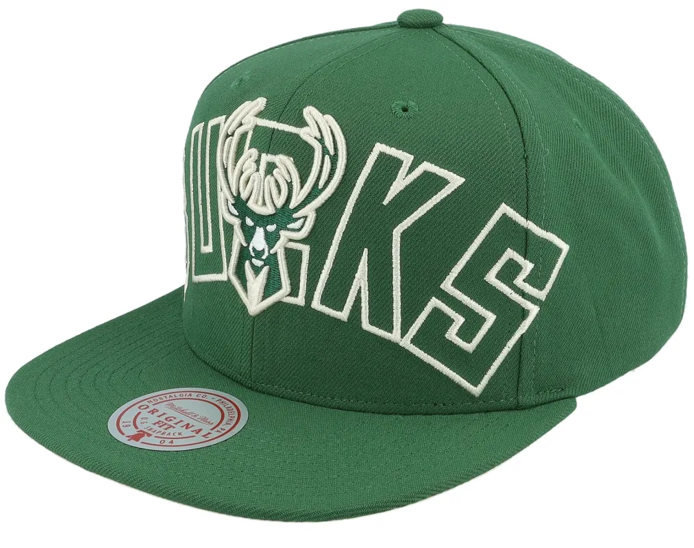 Mitchell & Ness Men's NBA Full Frontal Snapback Bucks Snapback Caps made by Mitchell & Ness