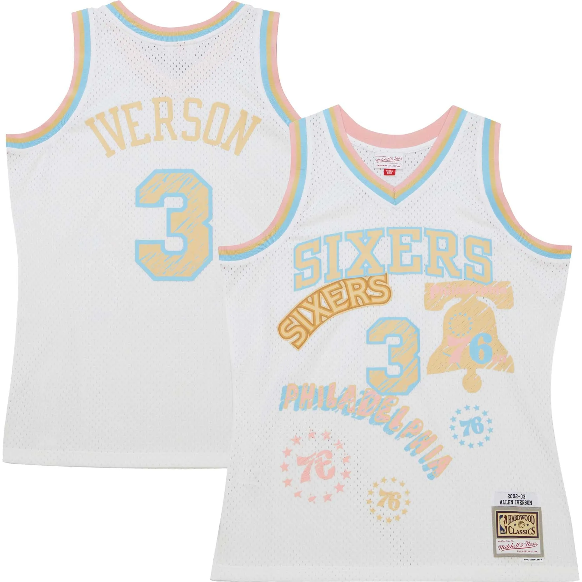 Mitchell & Ness Men's Sidewalk Sketch Swingman Jersey 76Ers 2002 Allen Iverson Jerseys sold by Zulily