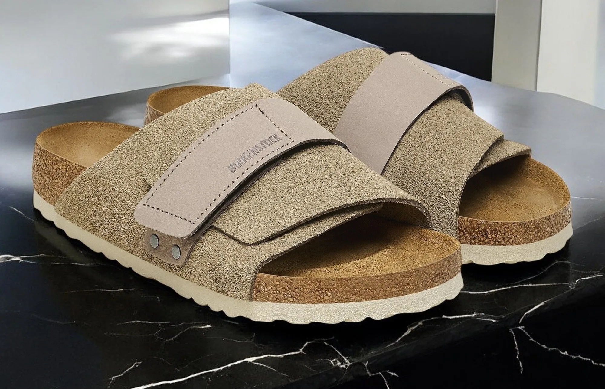 Birkenstock Women's Kyoto 'Nubuck Suede Taupe' Narrow Width Sandals sold by Zulily