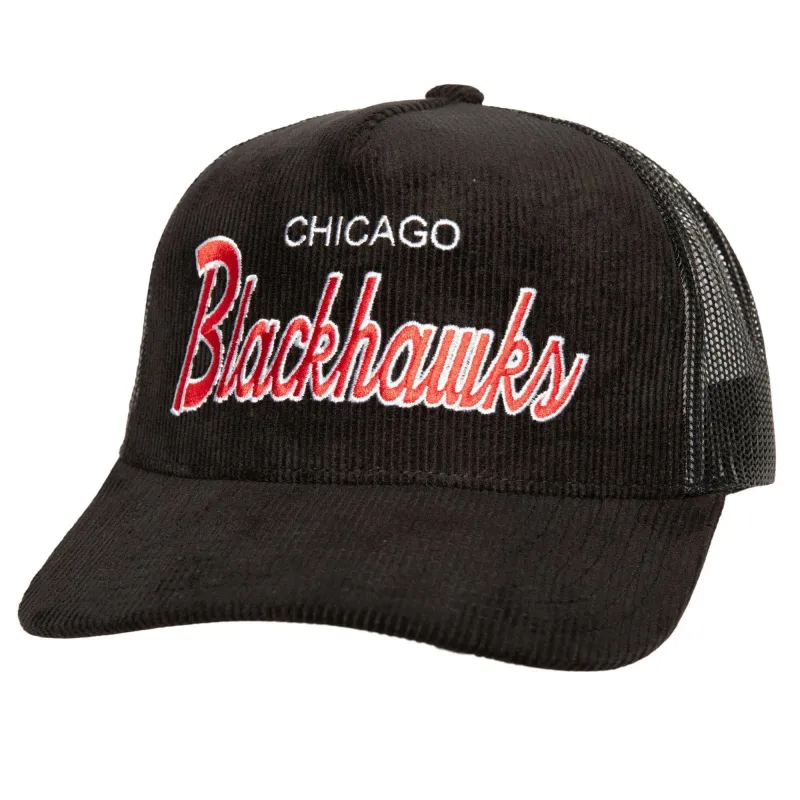 Mitchell & Ness Men's NHL Times Up Trucker Blackhawks Ball Caps made by Mitchell & Ness