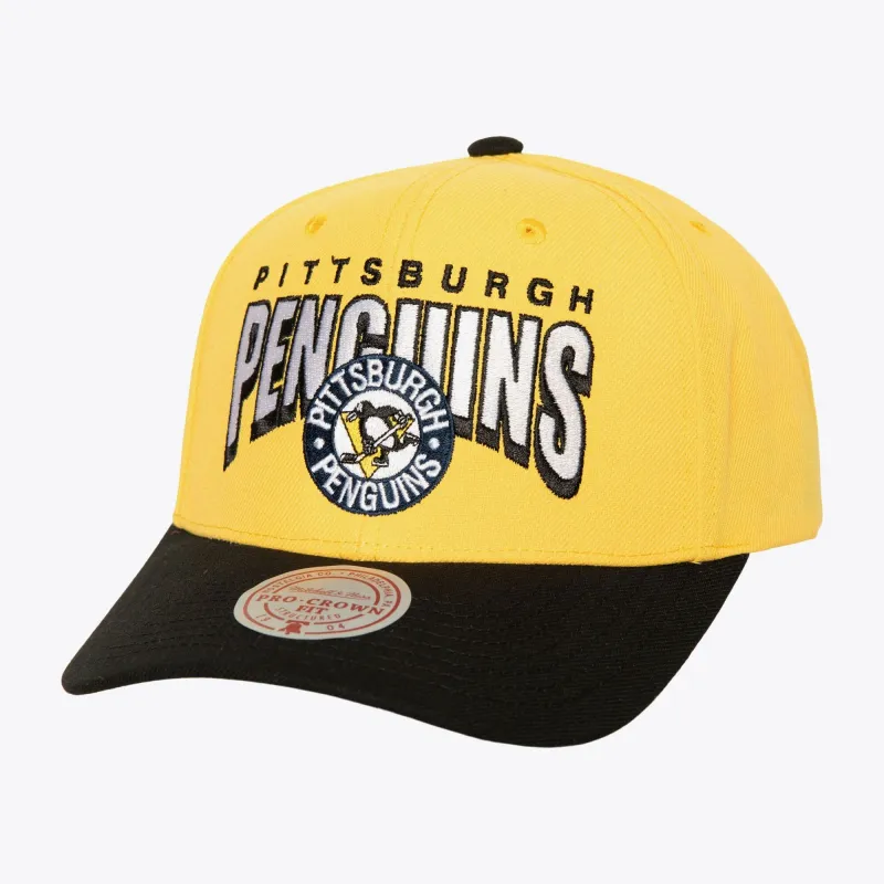 Mitchell & Ness Men's NHL Boom Text Pro Snapback Vntg Penguins Snapback Caps made by Mitchell & Ness