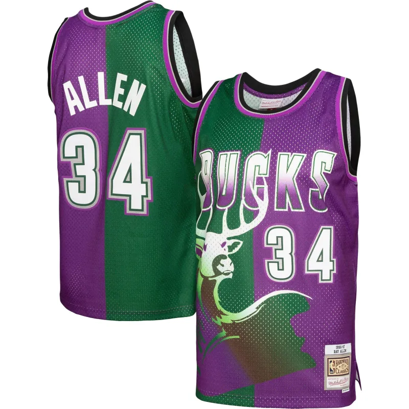 Mitchell & Ness NBA Split Swingman Jersey Milwaukee Bucks 1996 Ray Allen sold by Zulily