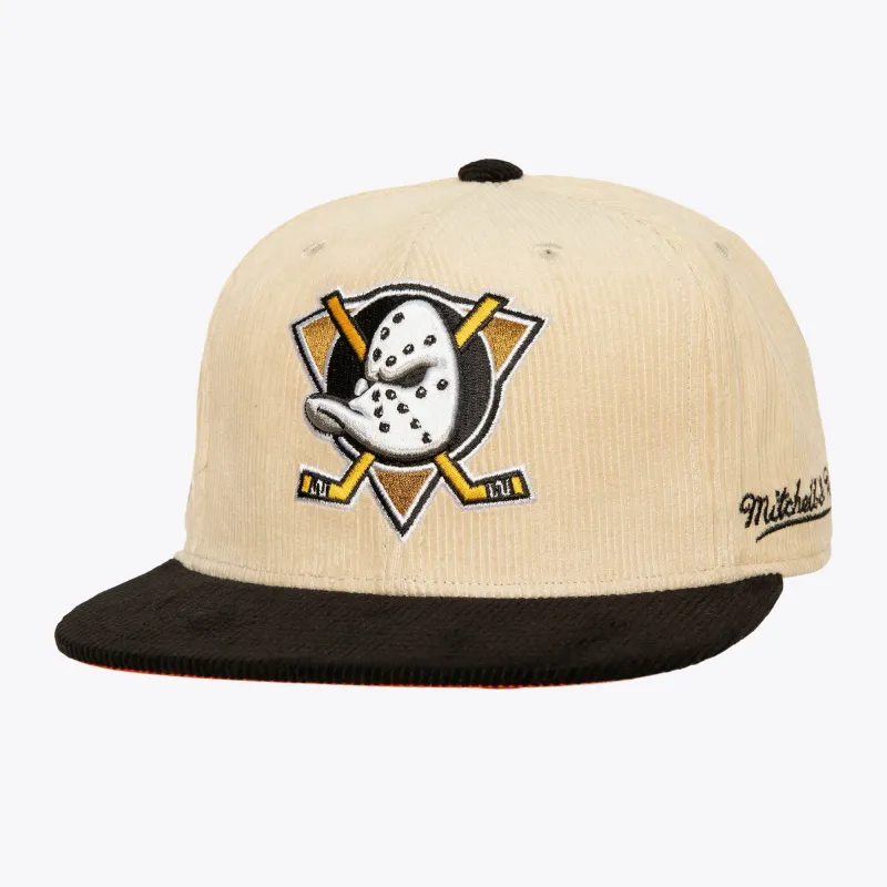 Mitchell & Ness Men's NHL 2 Tone Team Cord Fitted Ducks Fitted Caps made by Mitchell & Ness