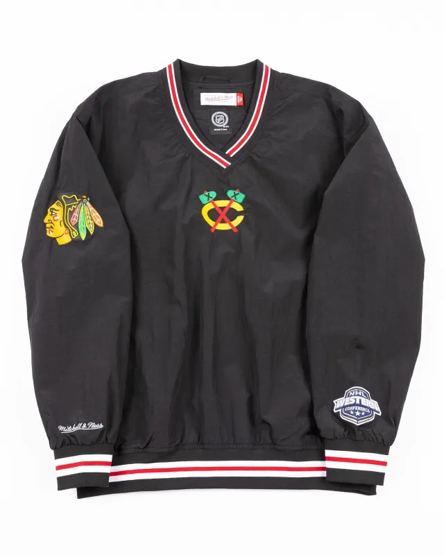 Mitchell & Ness Men's NHL Classic Nylon Pullover Current Logo Blackhawks Pullovers made by Mitchell & Ness