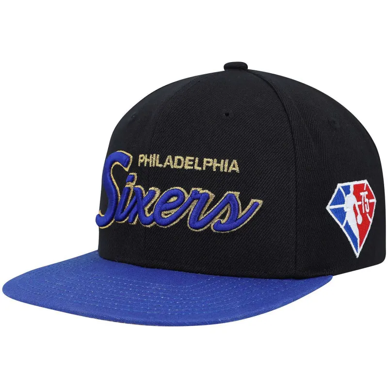 Mitchell & Ness Men's NBA 75Th Gold Snapback 76Ers Snapback Caps made by Mitchell & Ness