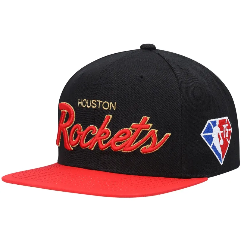 Mitchell & Ness Men's NBA 75Th Gold Snapback Rockets Snapback Caps made by Mitchell & Ness