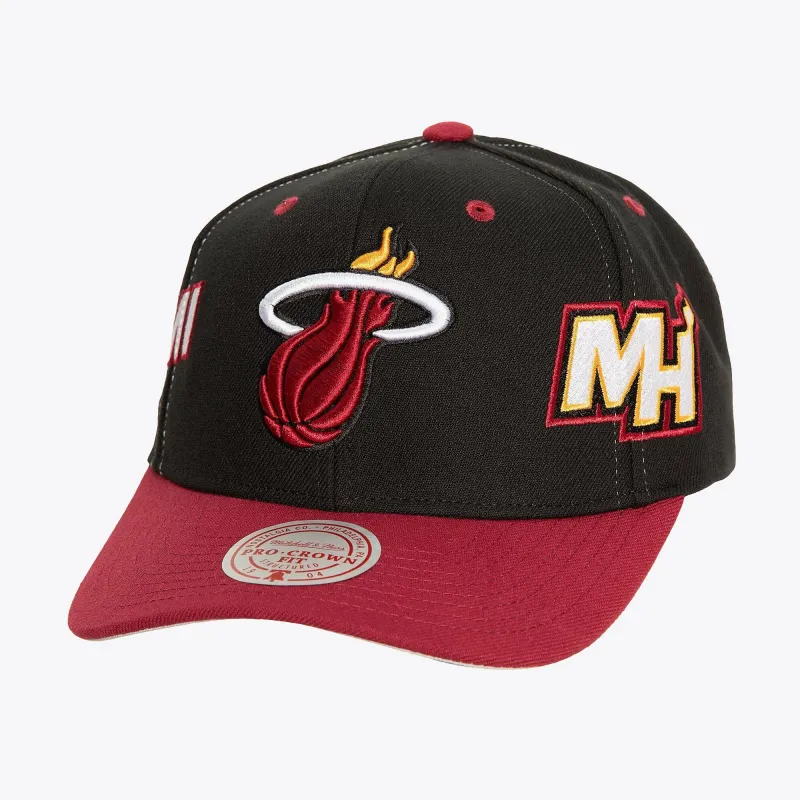 Mitchell & Ness Men's NBA Overbite Pro Snapback Heat Snapback Caps made by Mitchell & Ness