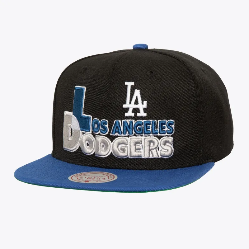Mitchell & Ness Men's MLB Text Stack 1 Snapback Dodgers Snapback Caps made by Mitchell & Ness