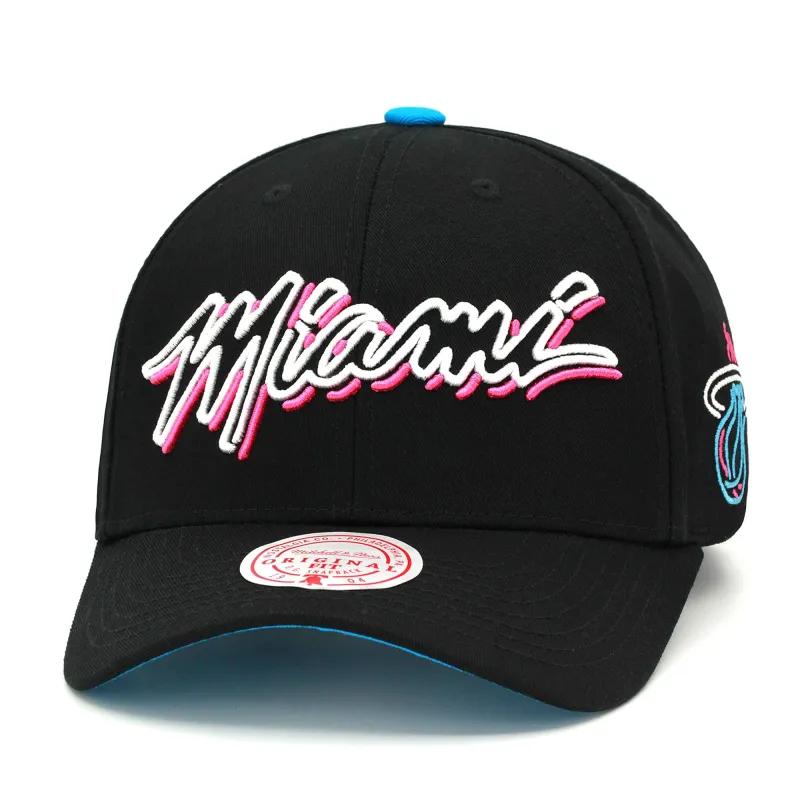 Mitchell & Ness Men's NBA Miami Heat Neon Vice Lights Wordmark Low Snapback made by Mitchell & Ness