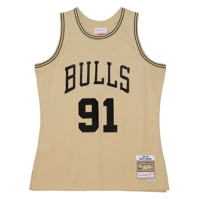 Mitchell & Ness Men's Khaki Black Swingman Jersey Bulls 1997 Dennis Rodman sold by Zulily