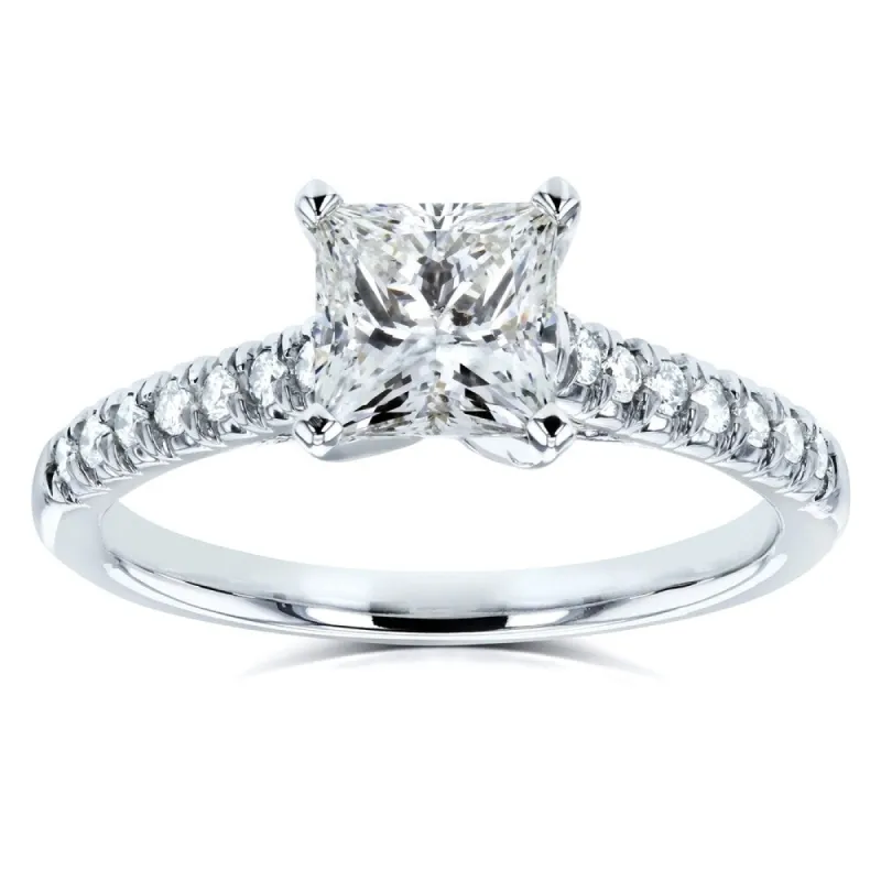 Annello by Kobelli 14k White Gold 1 1/6ct TDW Princess Diamond French-pave Cathedral Engagement Ring (GHI, I1-I2) sold by Zulily
