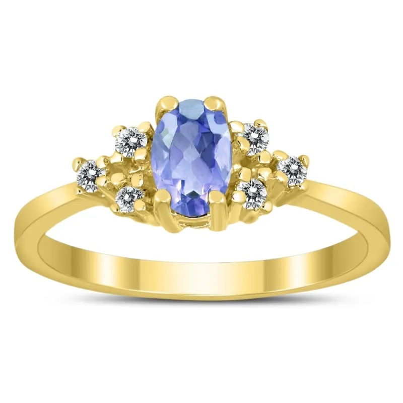 6X4MM Tanzanite and Diamond Regal Ring in 10K Yellow Gold sold by Zulily