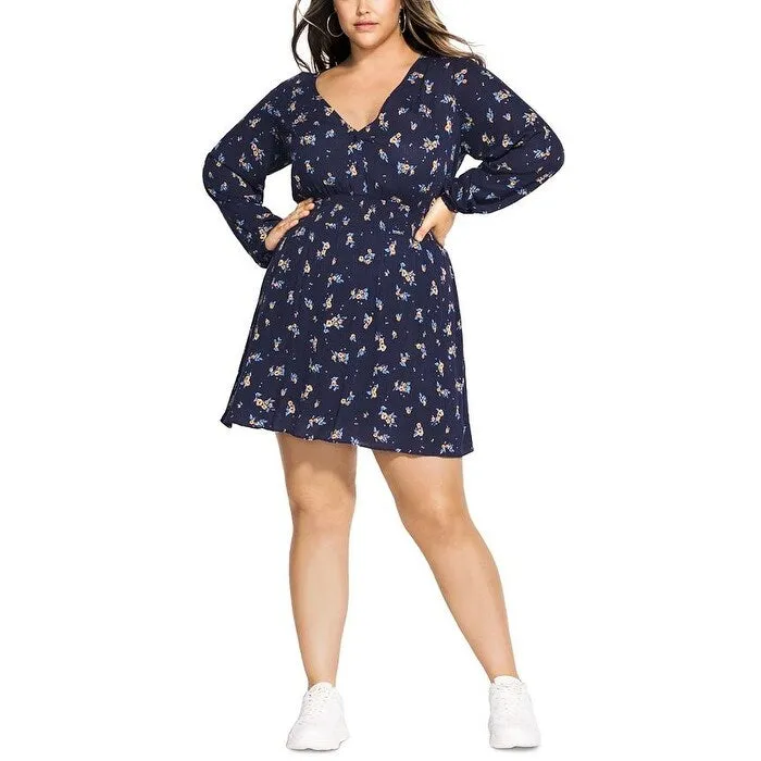 City Chic Women's Floral Print V Neck Mini Dress Blue Size Petite Small sold by Zulily